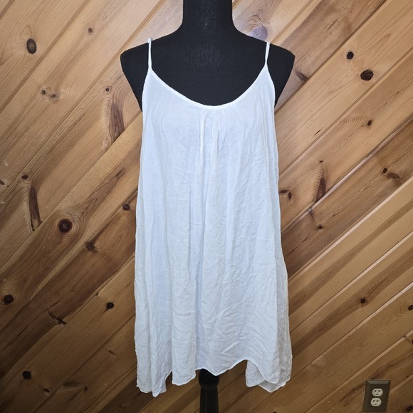Elan White Boho Beachy Mini Dress‎ White Medium Spaghetti Strap Pockets - Picture 1 of 6